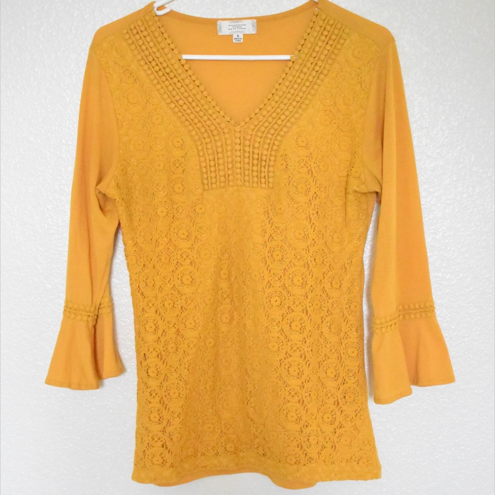 Mustard Yellow Lace Front Tunic Top